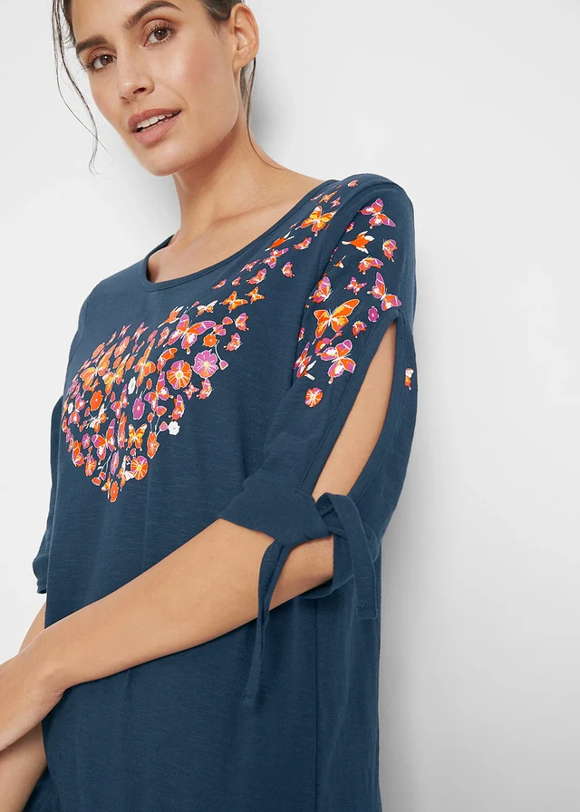Cold shoulder shirt van katoen, halflange mouw • donkerblauw • product-page.page-title-suffix