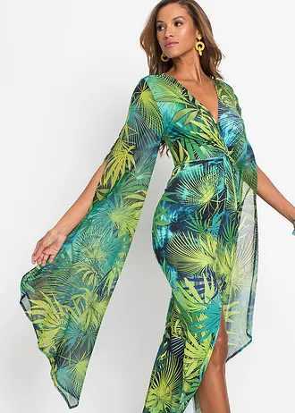 Jersey jurk met split • donkergroen-groen gebloemd • bonprix online shop