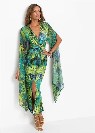 Jersey jurk met split • donkergroen-groen gebloemd • bonprix online shop