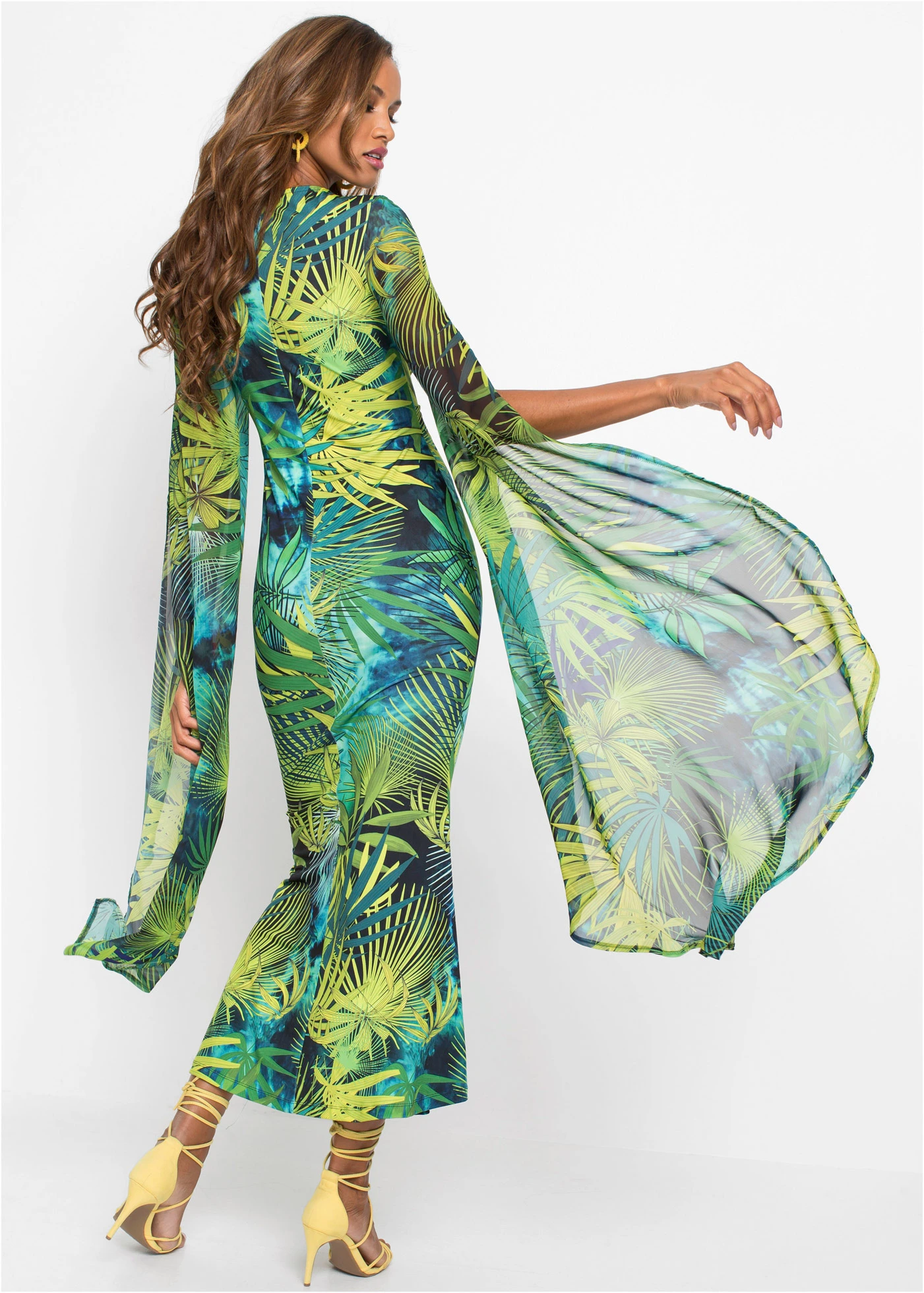 Jersey jurk met split • donkergroen-groen gebloemd • bonprix online shop