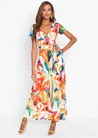 Robe longue, Couleur: orange/bleu floral