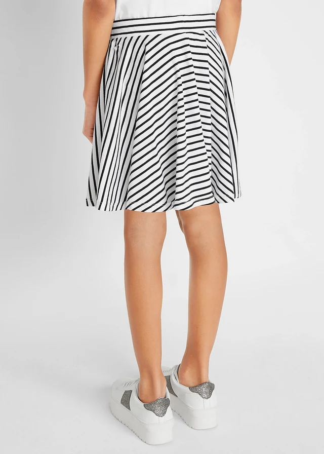 Lot de 2 jupes en jersey 100% coton, Couleur: noir + noir/blanc rayé