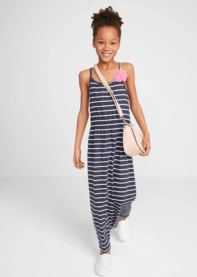 Robe longue fille avec fleur en coton • bleu foncé-blanc rayé • product-page.page-title-suffix