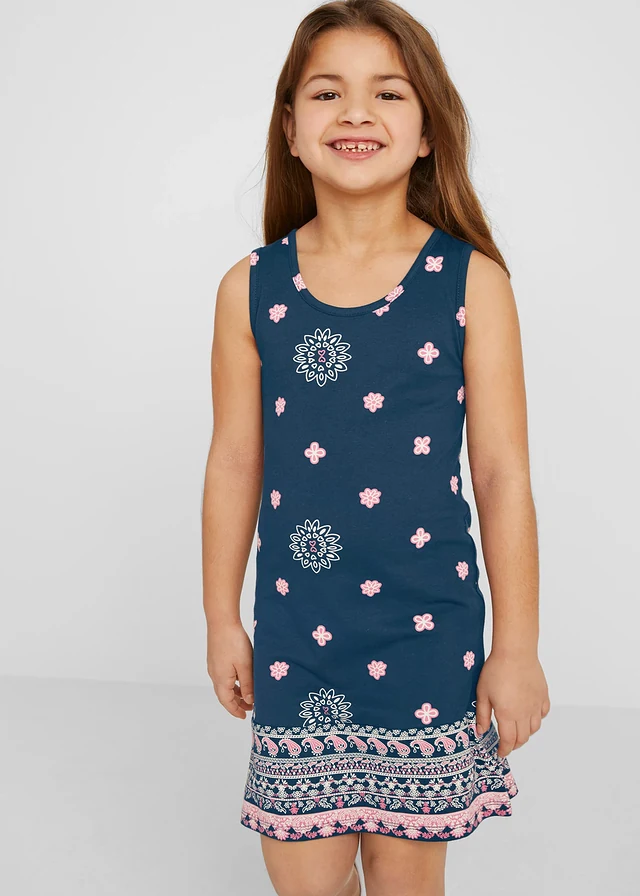 Robe en jersey 100% coton, Couleur: bleu foncé imprimé