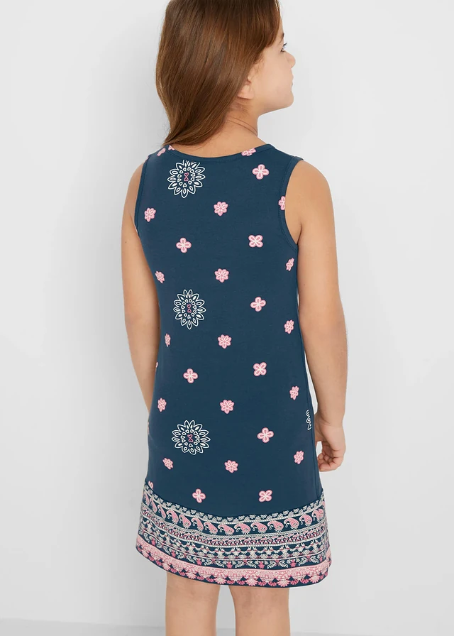 Robe en jersey 100% coton, Couleur: bleu foncé imprimé