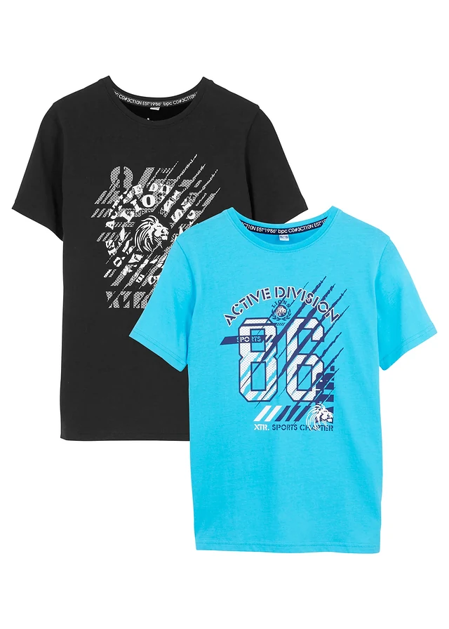 Jongens T-shirt van puur biologisch katoen (set van 2) • zwart+caraïbisch blauw met print • product-page.page-title-suffix