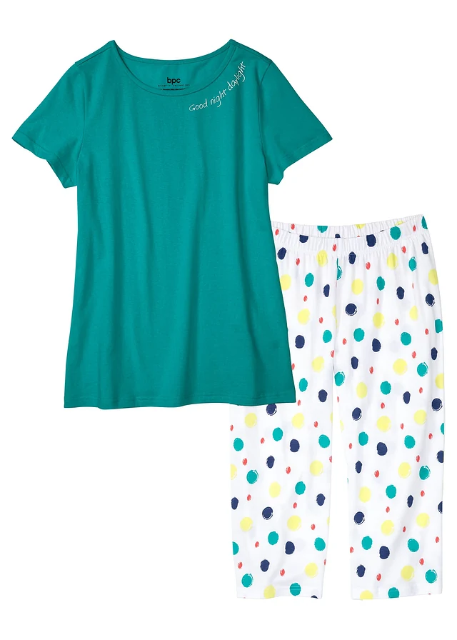 Pyjama corsaire 100% coton, Couleur: émeraude pois