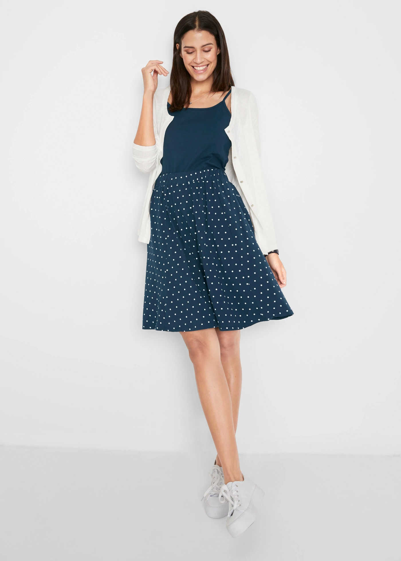 Džersejová sukňa (2 ks) • tmavomodrá/biela kvetovaná + čierna • obchod bonprix