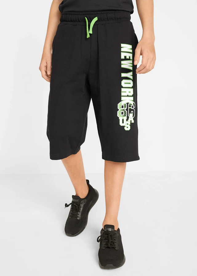 Jongens sweat bermuda van katoen, Kleur: zwart