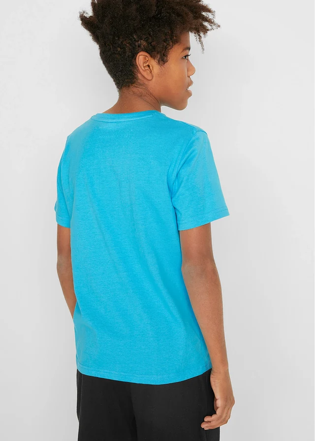 Lot de 2 T-shirts 100% coton, Couleur: noir + bleu caraïbes imprimé