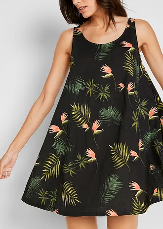 Plážové šaty z čisté organické bavlny • černo-zelená s květy • bonprix obchod