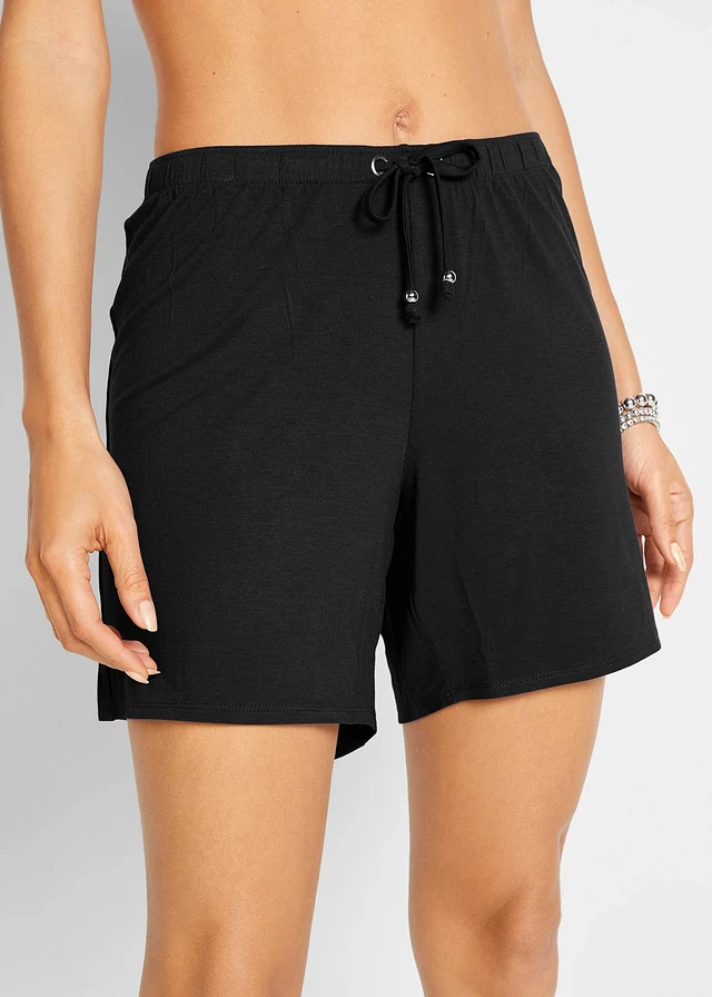 Short de plage en viscose fluide et extensible, Couleur: noir