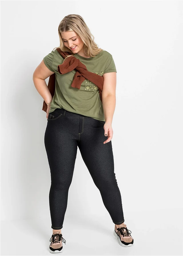 Legging in denim look met ritsen, Kleur: black stone