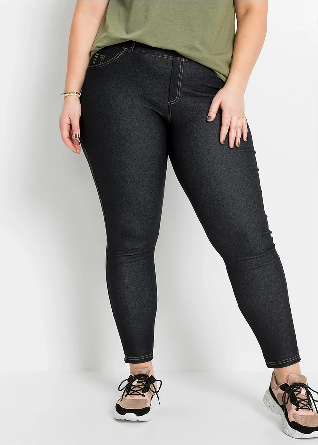 Legging in denim look met ritsen, Kleur: black stone