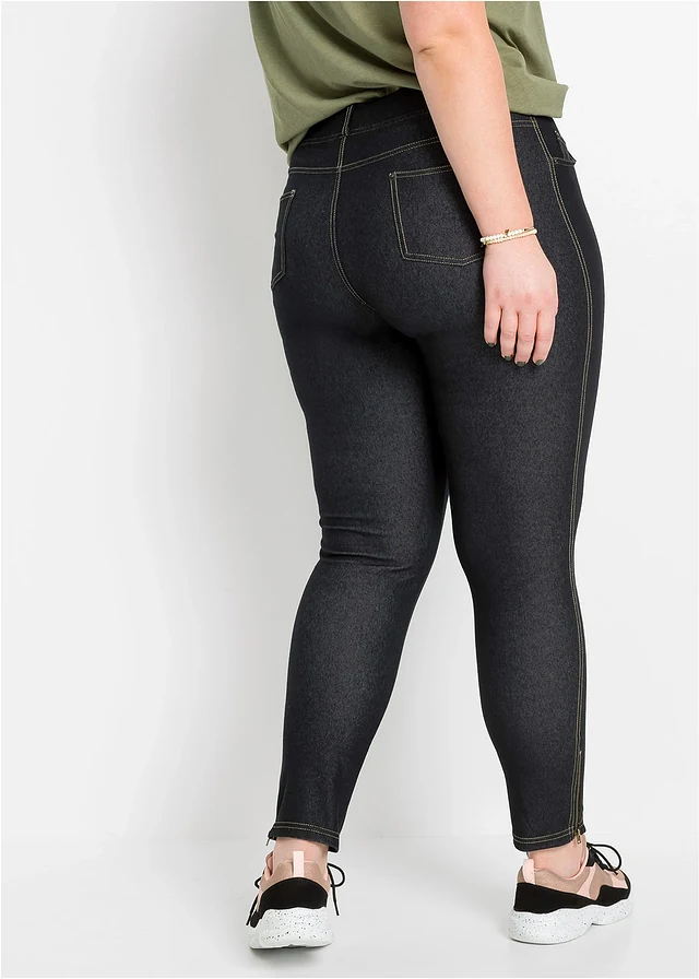 Legging in denim look met ritsen, Kleur: black stone