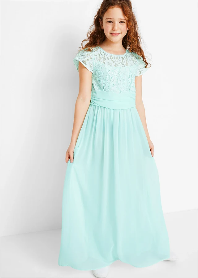 Chiffon jurk met kant, Kleur: pastelmint