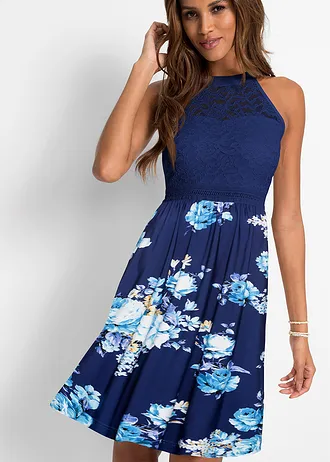 Robe en jersey avec dentelle • bleu foncé-violet-rose floral • Boutique bonprix