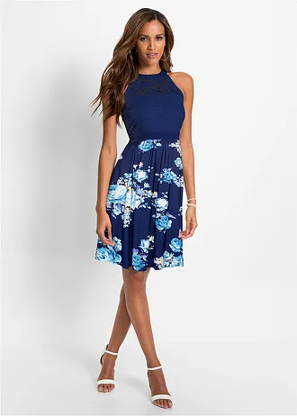 Robe en jersey avec dentelle • bleu foncé-violet-rose floral • Boutique bonprix