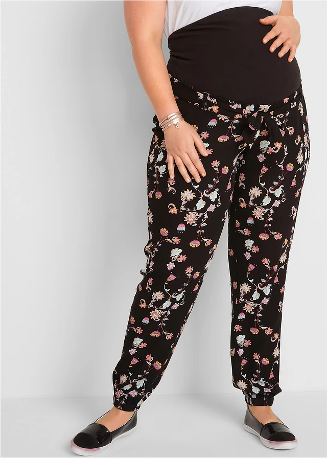 Zwangerschapsbroek van viscose, loose fit, Kleur: zwart met print