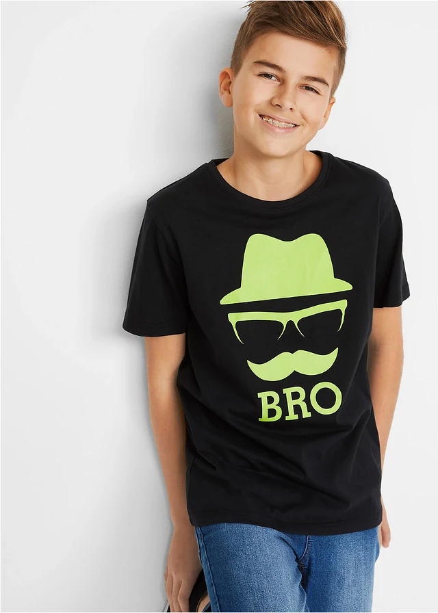 T-shirt 100% coton, Couleur: noir imprimé