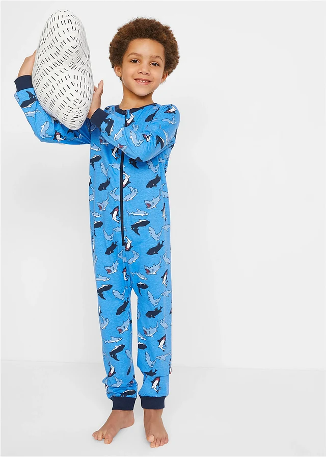 Pyjama onesie van biologisch katoen, Kleur: gletsjerblauw-middenblauw