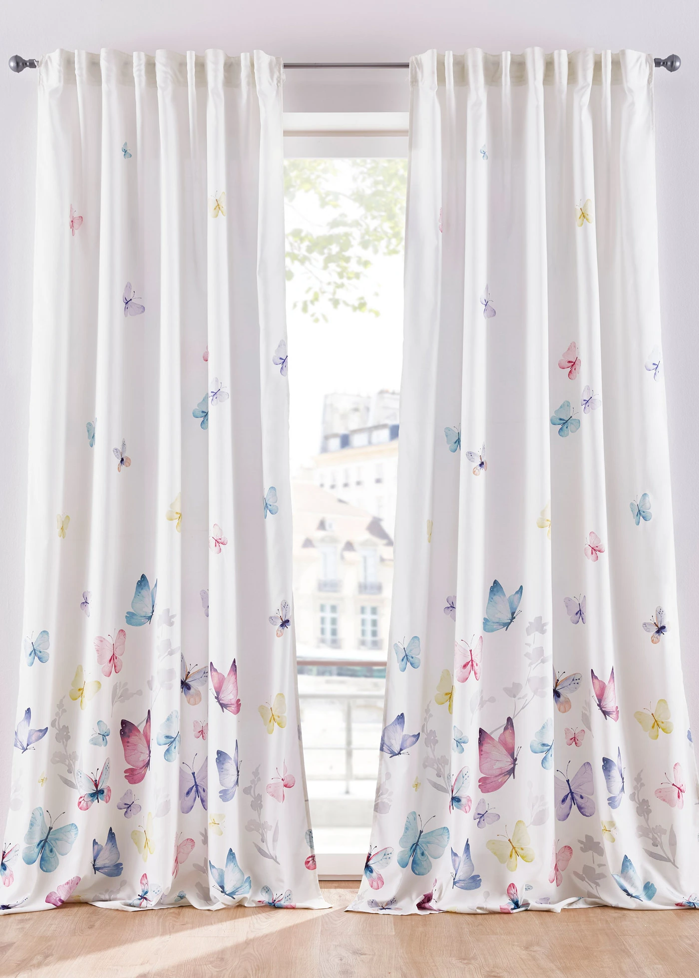 Microvezel gordijn met vlinders (1 stuk) • wit/multicolour • bonprix online shop