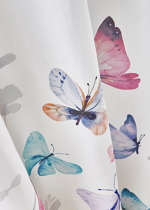 Microvezel gordijn met vlinders (1 stuk), Kleur: wit/multicolour