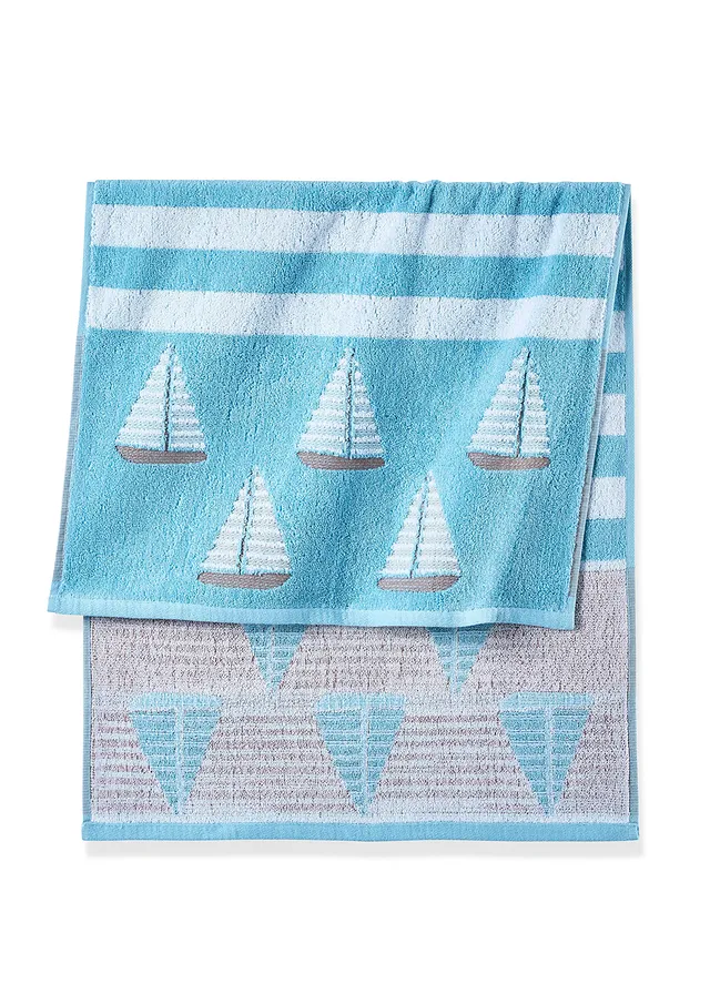 Serviette de toilette pur coton motif bateau • bleu • Boutique bonprix