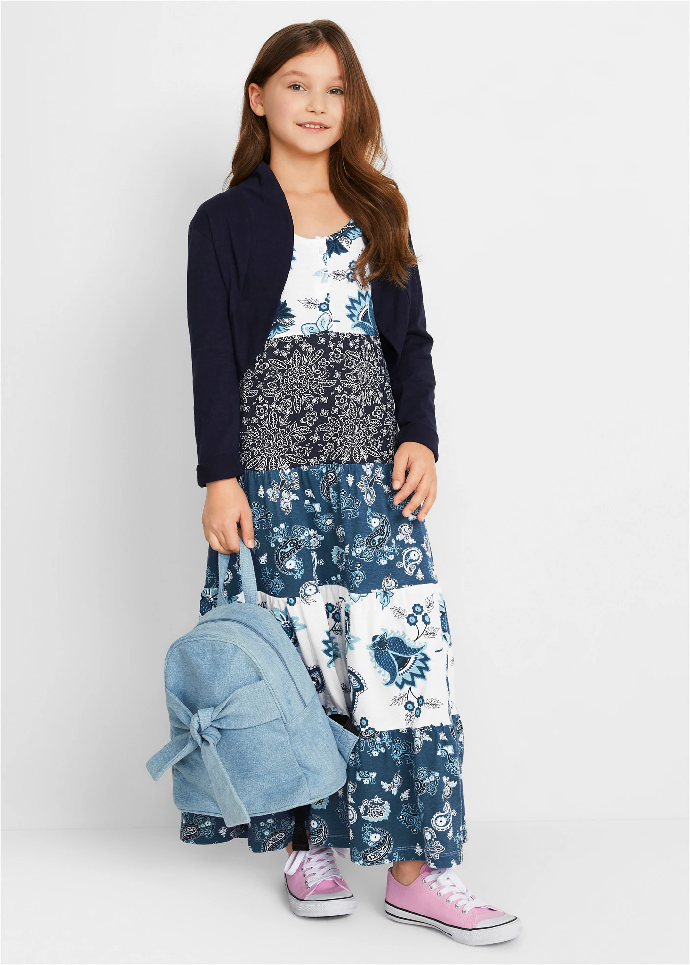 Robe longue en jersey 100% coton • écru-bleu jean-bleu foncé • Boutique bonprix