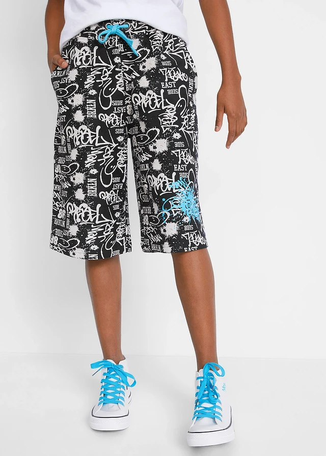 Sweat bermuda van biologisch katoen, Kleur: zwart gedessineerd