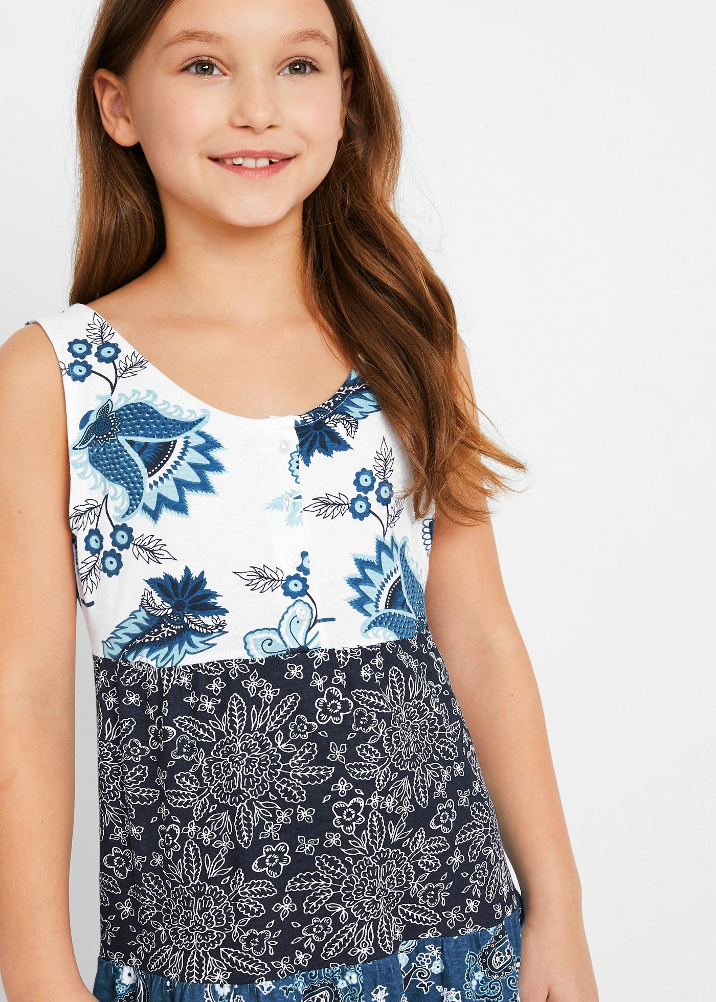 Jersey maxi jurk van biologisch katoen • wolwit - jeansblauw - donkerblauw • bonprix online shop