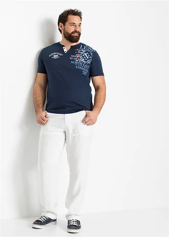 Henley shirt met korte mouwen van biologisch katoen, Kleur: donkerblauw met print