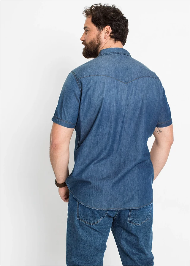 Spijkeroverhemd met korte mouw van biologisch katoen, slim fit, Kleur: lichtblauw used