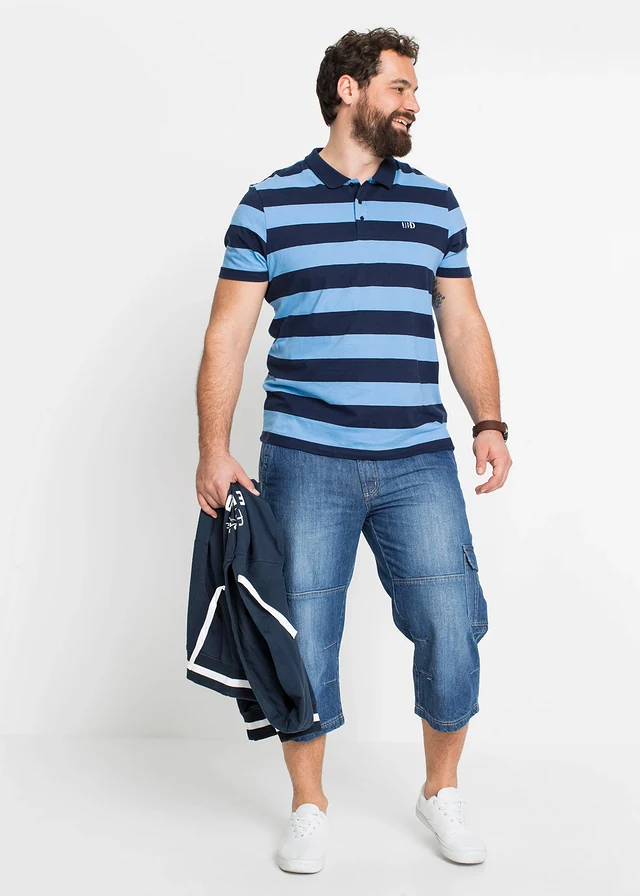 Jean cargo 3/4 regular droit, Couleur: bleu denim