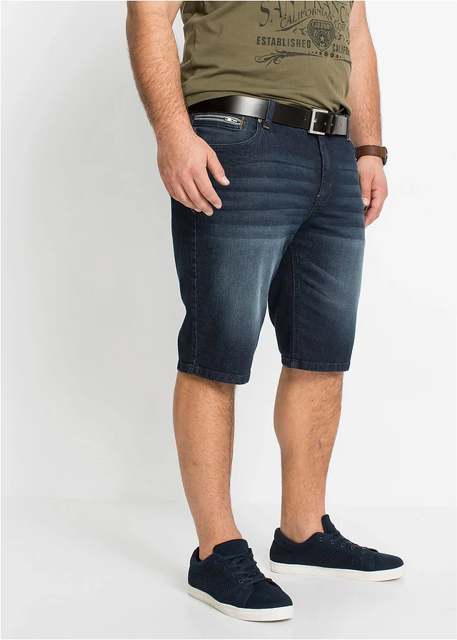 Bermuda en jean extensible, slim, Couleur: bleu foncé denim