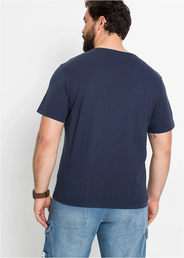 T-shirt van biologisch katoen, Kleur: donkerblauw horizontaal gestreept