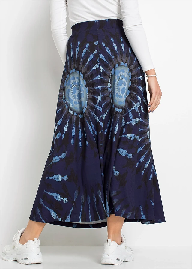 Jersey rok van vloeiende viscose, Kleur: middernachtsblauw. - poederblauw - jeansblauw - rookblauw - donkerblauw gedessineerd