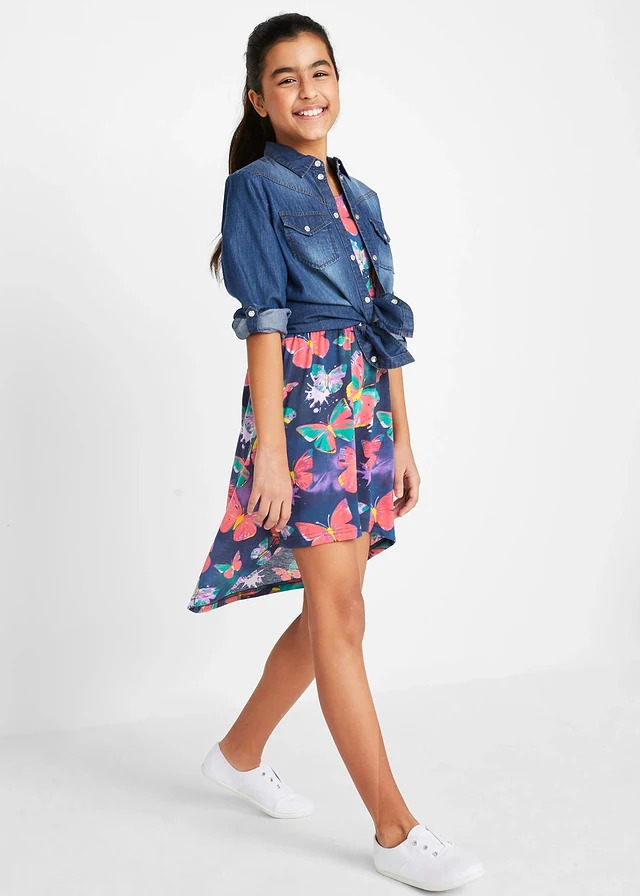 High-low jersey jurk • blauw gedessineerd • product-page.page-title-suffix