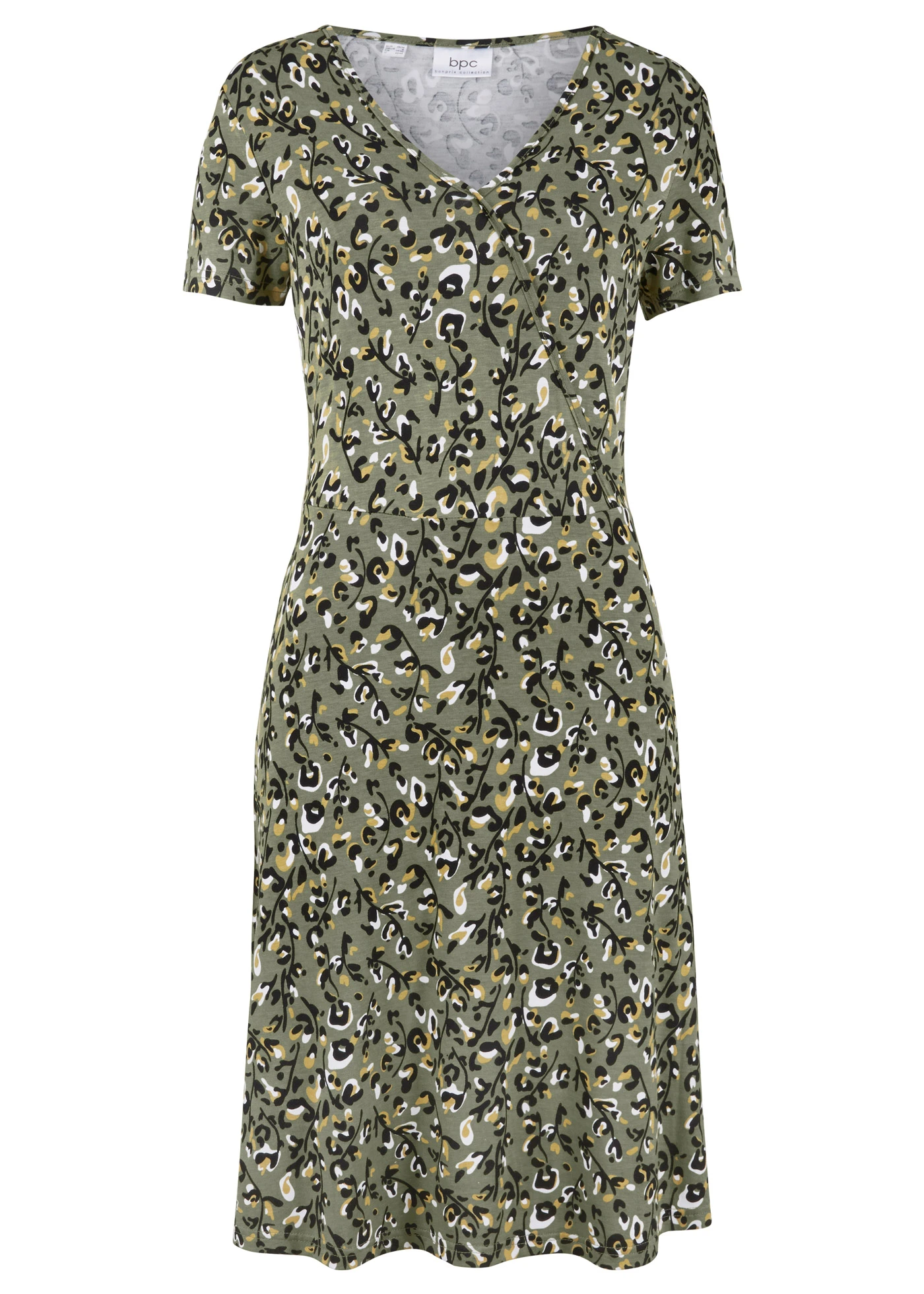 Úpletové šaty ze splývavé viskózové směsi • olivová s leopardím potiskem • bonprix obchod