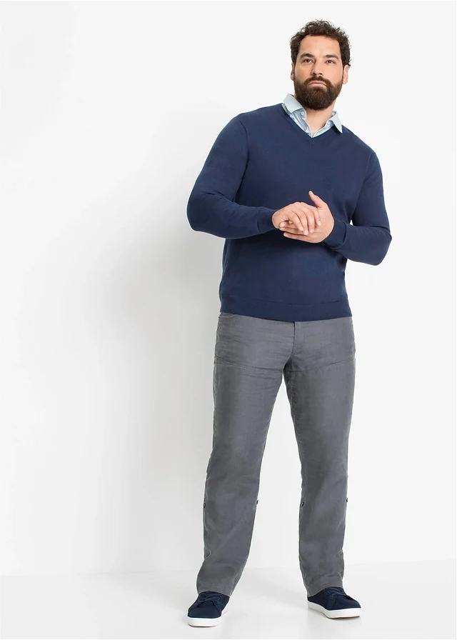 Fijngebreide trui in een zachte katoemix, Kleur: donkerblauw