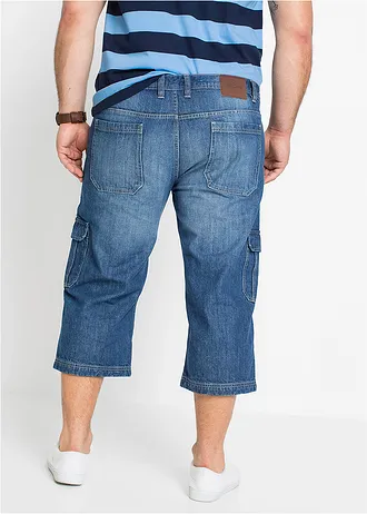 Regular fit 3/4 stretch cargo jeans, straight, Kleur: blauw denim