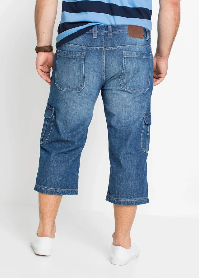 Jean cargo 3/4 regular droit, Couleur: bleu denim