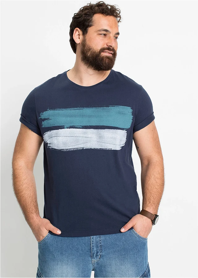 T-shirt van biologisch katoen, Kleur: donkerblauw horizontaal gestreept