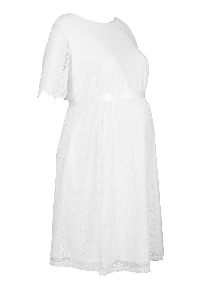 Materské svadobné šaty, 2v1 z čipky s funkciou na dojčenie