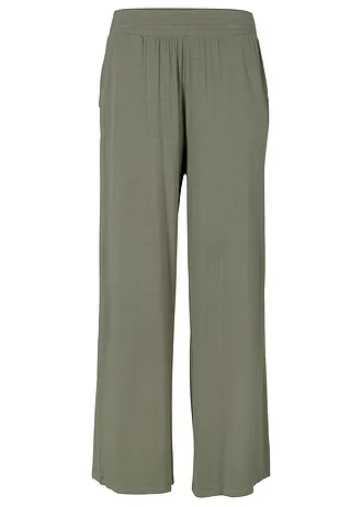 Pantalon fluide en jersey viscose, longueur 7/8 • olive • Boutique bonprix