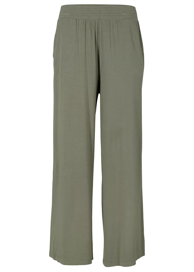Pantalon fluide en jersey viscose, longueur 7/8 • olive • Boutique bonprix