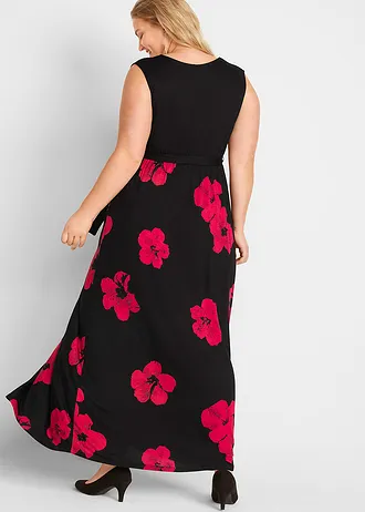 2-in-1 jersey zwangerschapsjurk/voedingsjurk met viscose, Kleur: zwart-magenta