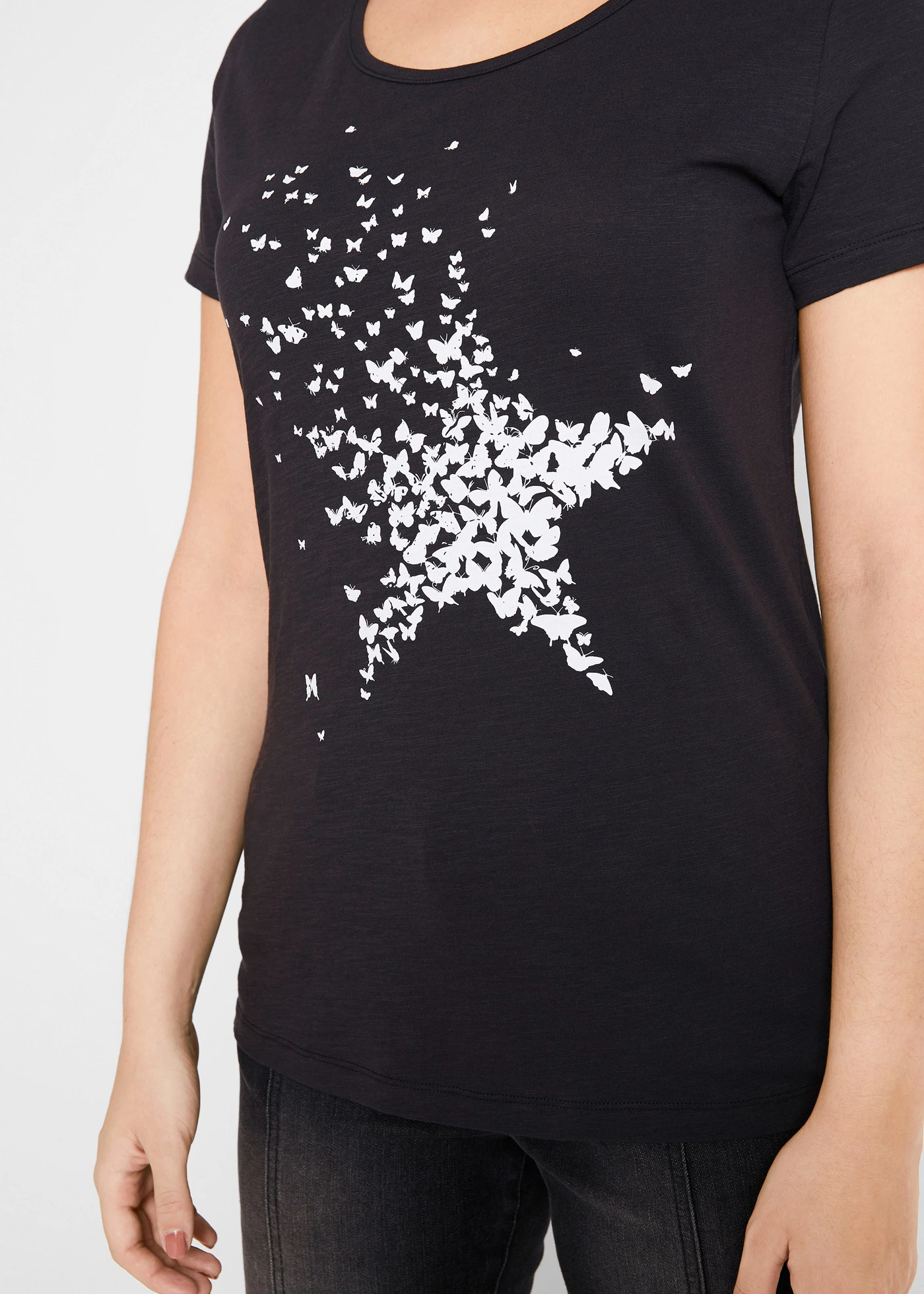 T-shirt coton en fil flammé, manches courtes • noir • Boutique bonprix