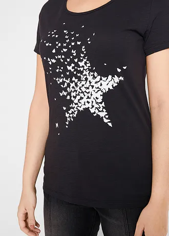 Shirt van slub garen, korte mouw • zwart • bonprix online shop