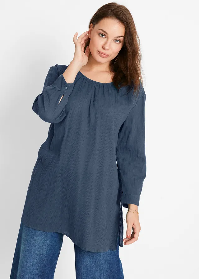Lange tuniek van katoen, Kleur: donkerblauw